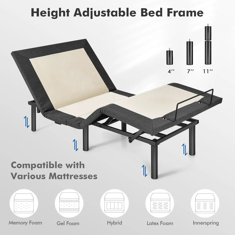 Queen Size Adjustable Bed Base Electric Bed Frame with Massage Modes by DirectDeals