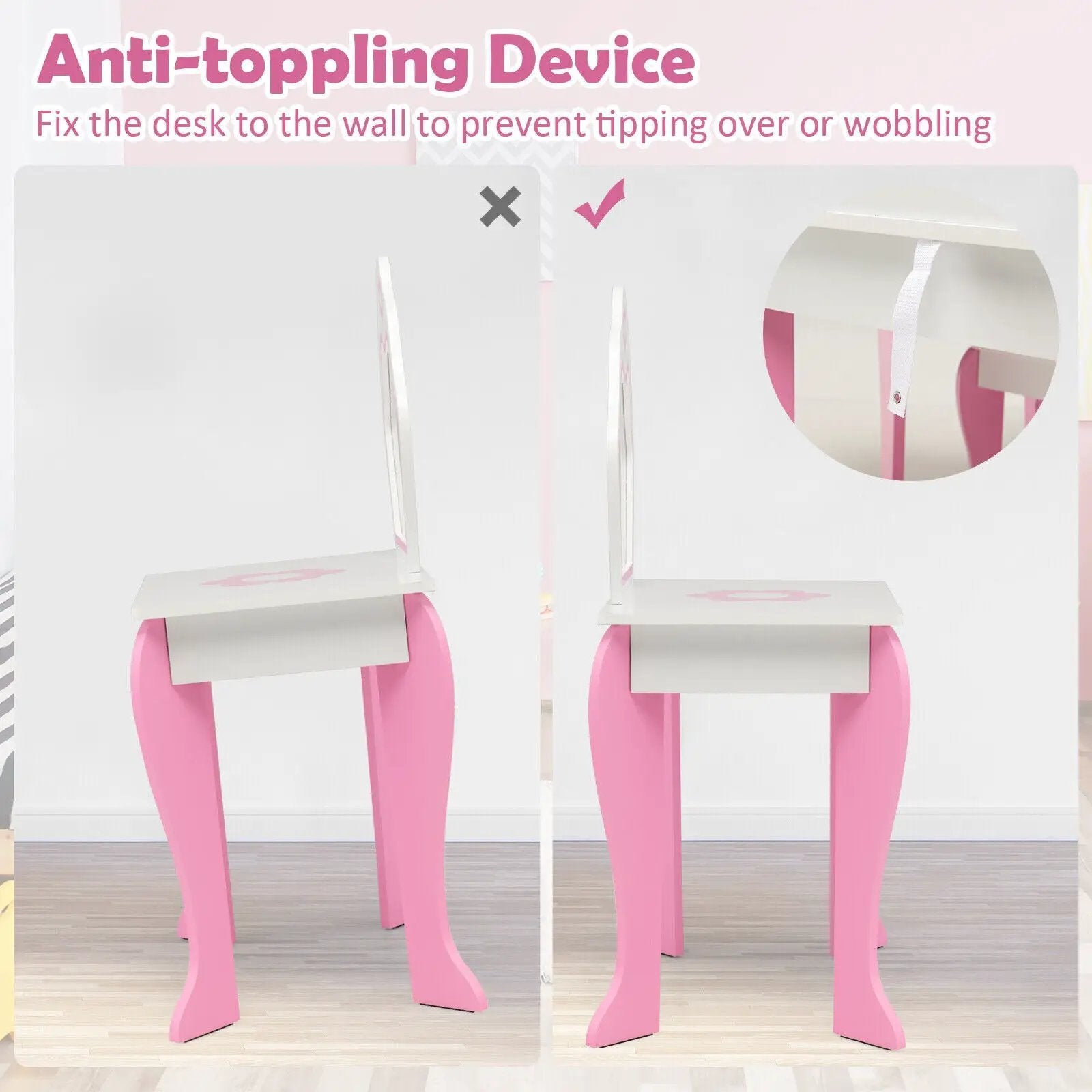 2-in-1 Toddler Vanity Set with Detachable Top & Cute Flower Patterns-White by DirectDeals