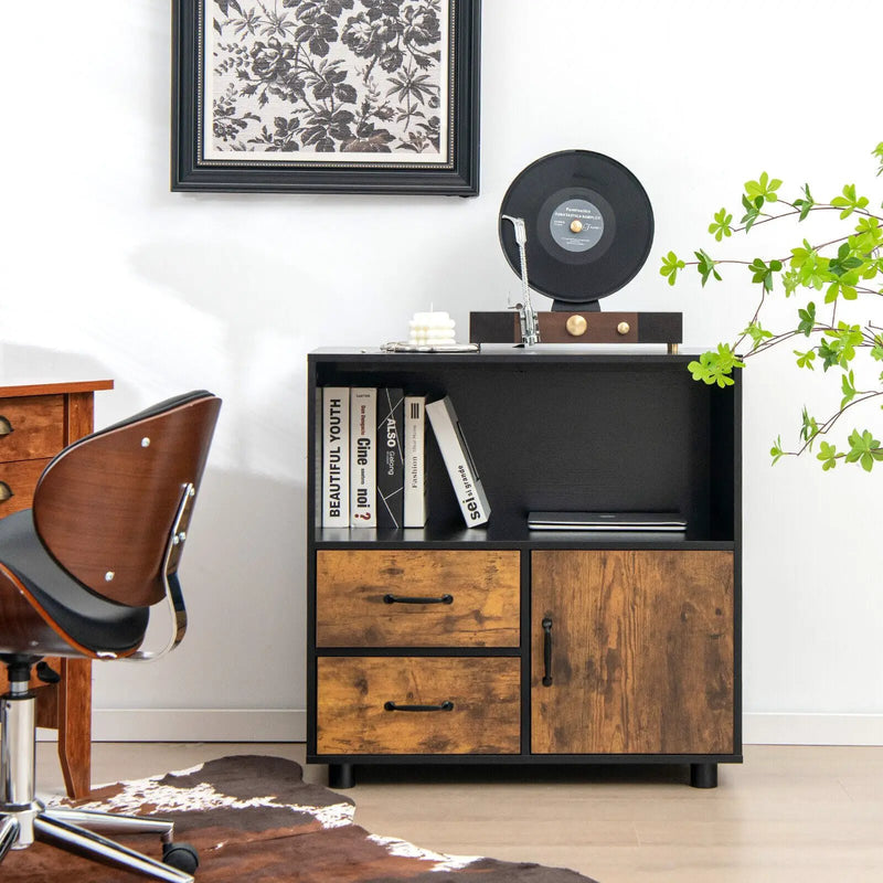 Kitchen Storage Buffet Sideboard with Wine Rack and Glass Holder-Black by DirectDeals