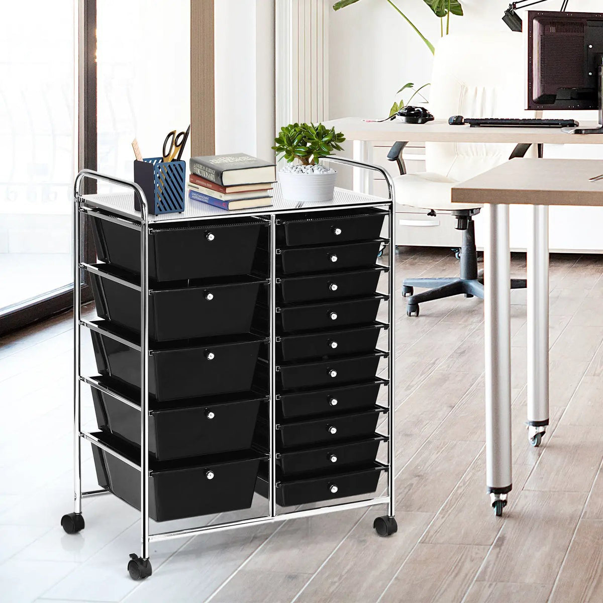 15-Drawer Utility Rolling Cart with Drawers Multi-Use Storage-Icecream Multicolor by DirectDeals