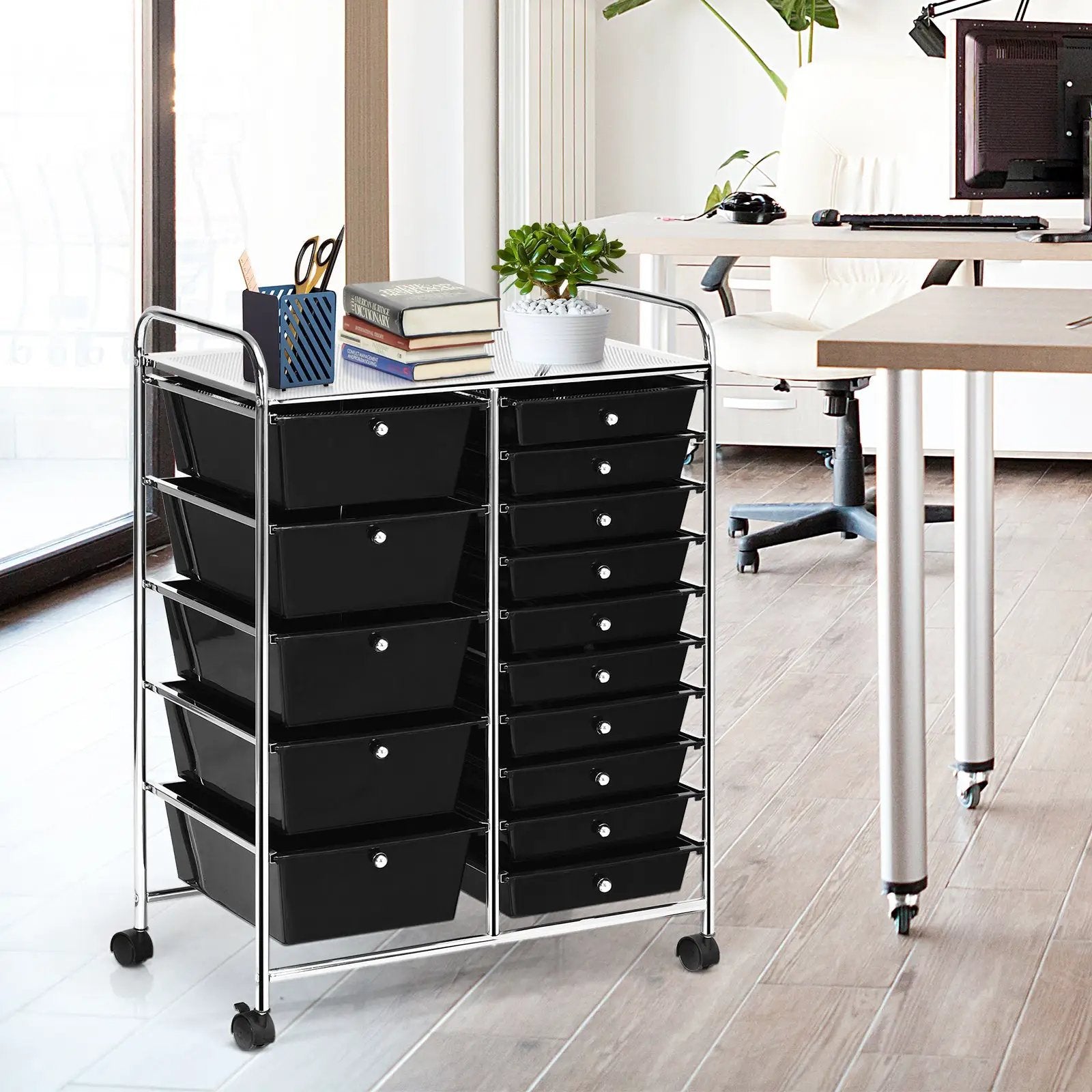 15-Drawer Utility Rolling Cart with Drawers Multi-Use Storage-Icecream Multicolor by DirectDeals