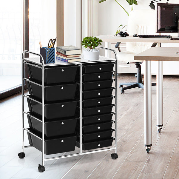 15-Drawer Utility Rolling Cart with Drawers Multi-Use Storage-Icecream Multicolor, photo 2 of 21