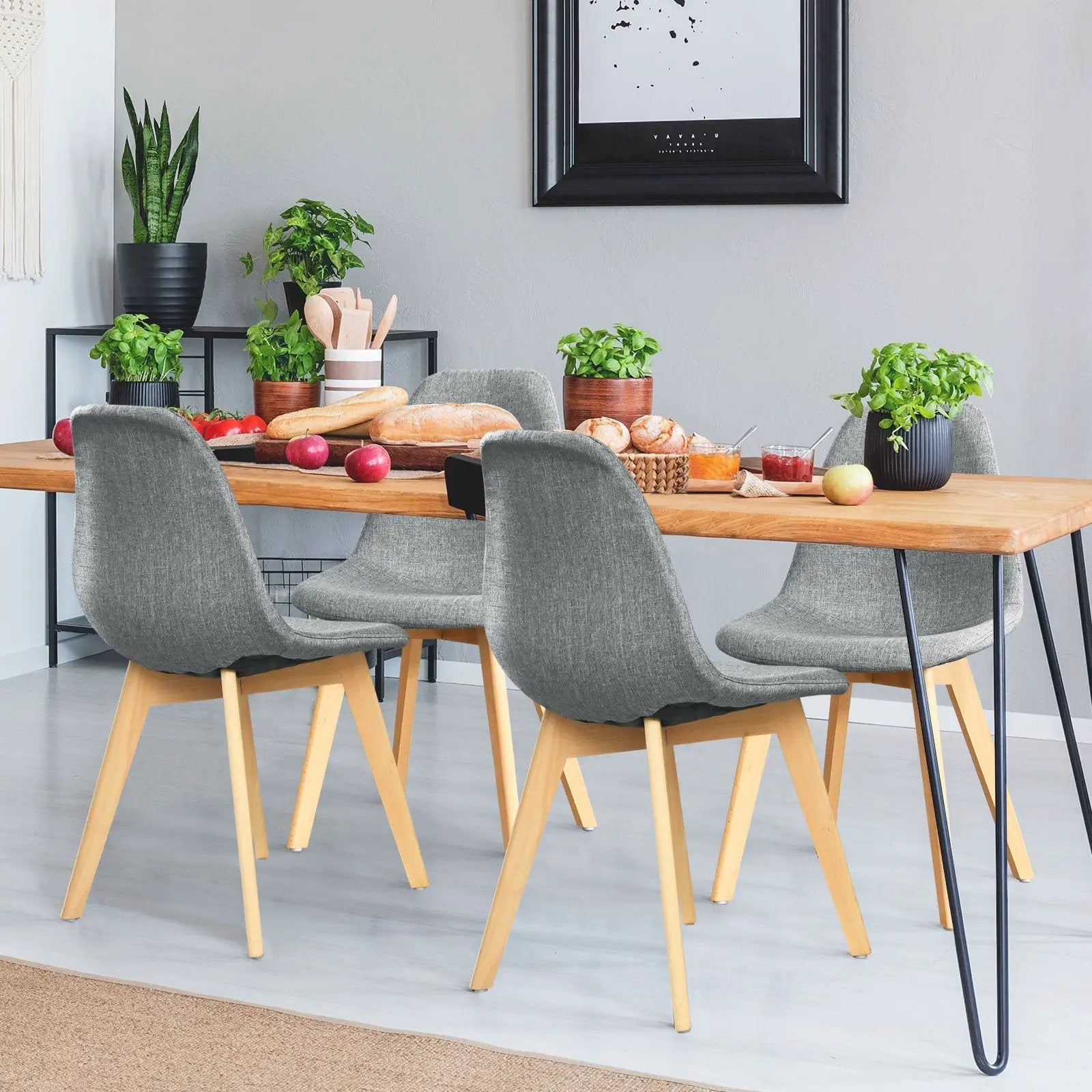 4 Pieces Modern Dining Chair Set with Wood Legs and Fabric Cushion Seat by DirectDeals