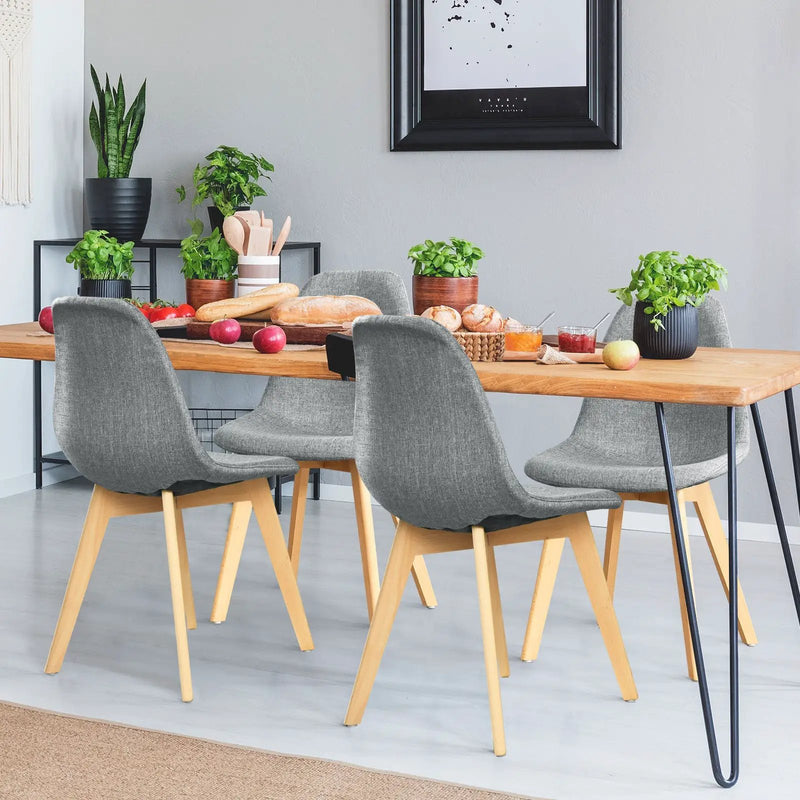 4 Pieces Modern Dining Chair Set with Wood Legs and Fabric Cushion Seat by DirectDeals