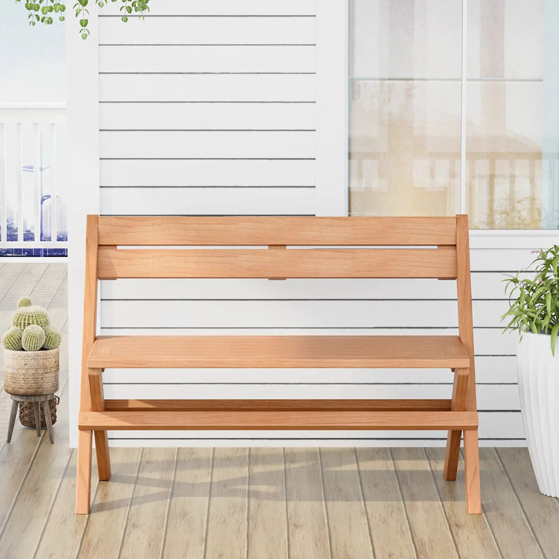 2-Person Indonesia Teak Wood Folding Outdoor Benches with Slatted Seat by DirectDeals