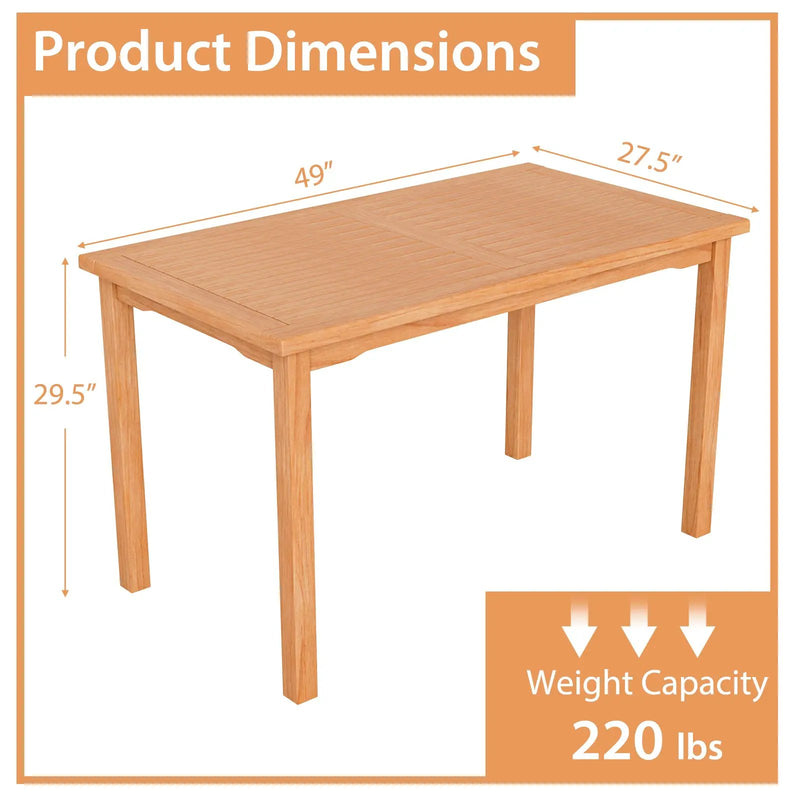 49 Inch Rectangle Patio Indonesia Teak Wood Dining Table with Slatted Tabletop Up to 6 by DirectDeals