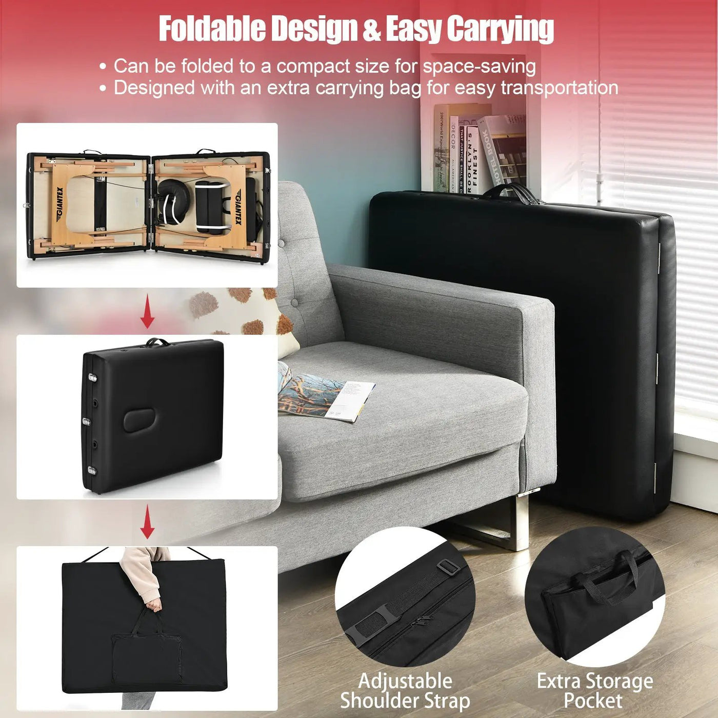 3 Fold Portable Adjustable Massage Table with Carry Case by DirectDeals
