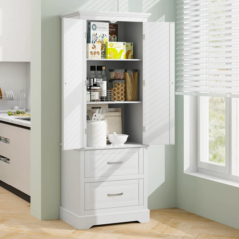62 Inch Freestanding Bathroom Cabinet with Adjustable Shelves and 2 Drawers-White by DirectDeals