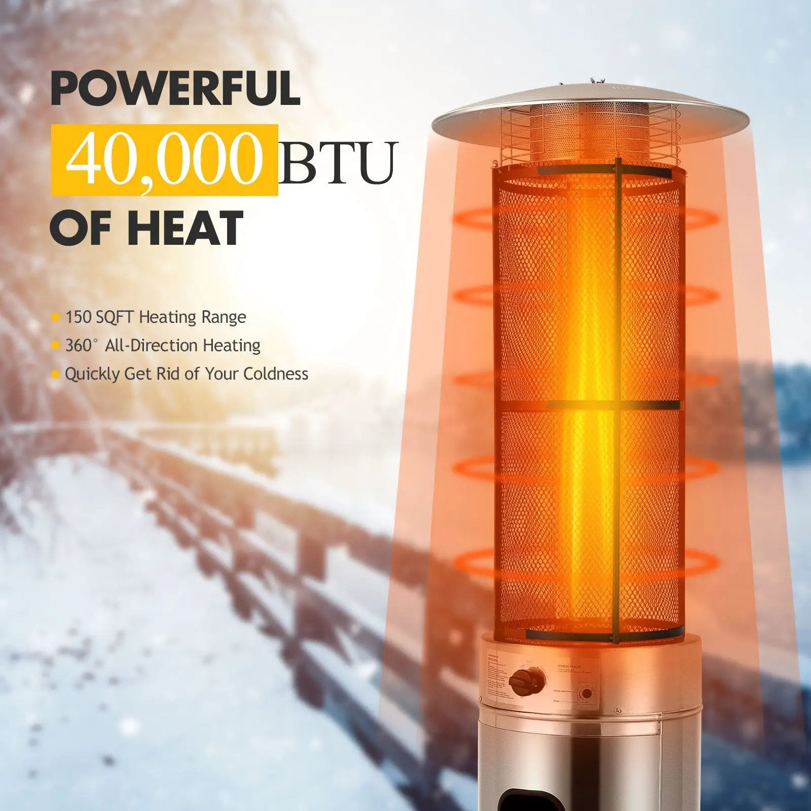 40000 BTU Stainless Steel Round Glass Tube Patio Heaters by DirectDeals