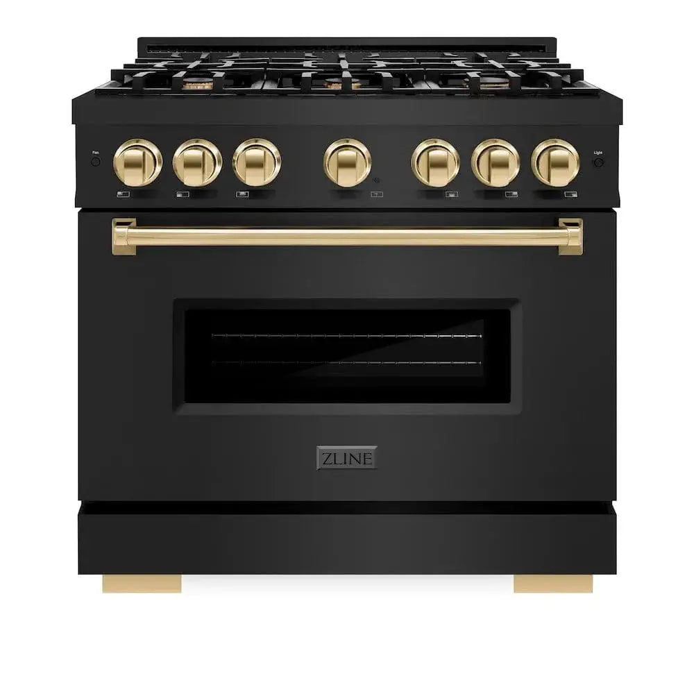 ZLINE 36" Dual Fuel Range, Gas Cooktop, Electric Convection Oven Black Stainless Steel, Gold CDRBZ-36-G by Farmhouse Kitchen and Bath