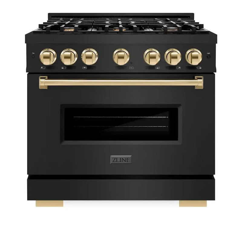 ZLINE 36" Dual Fuel Range, Gas Cooktop, Electric Convection Oven Black Stainless Steel, Gold CDRBZ-36-G by Farmhouse Kitchen and Bath
