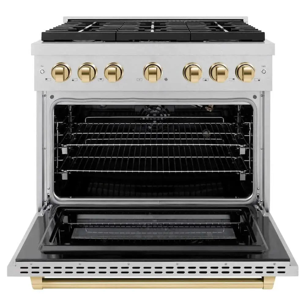 ZLINE 36"Gas Range, Convection Gas Oven, DuraSnow® Gold, SGRSZ-36-G by Farmhouse Kitchen and Bath