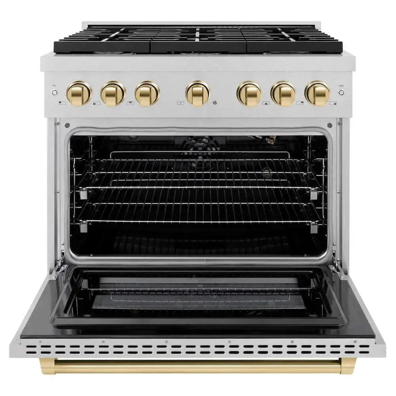 ZLINE 36"Gas Range, Convection Gas Oven, DuraSnow® Gold, SGRSZ-36-G by Farmhouse Kitchen and Bath