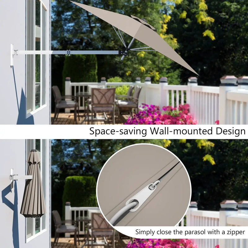 8ft Wall-Mounted Telescopic Folding Tilt Sun Shade Umbrella by DirectDeals