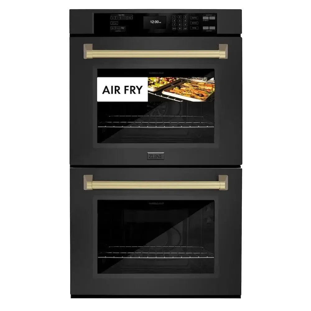 ZLINE 30"Professional True Convection Double Wall Oven, Air Fry, Self Clean Black Stainless Steel, Champagne Bronze WADBZ-30-CB by Farmhouse Kitchen and Bath