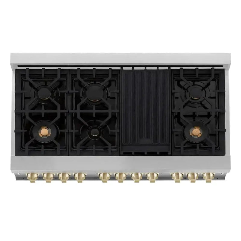 ZLINE 48" Autograph Dual Fuel Range, Black, Gold, RAZ-BLM-48-G by Farmhouse Kitchen and Bath