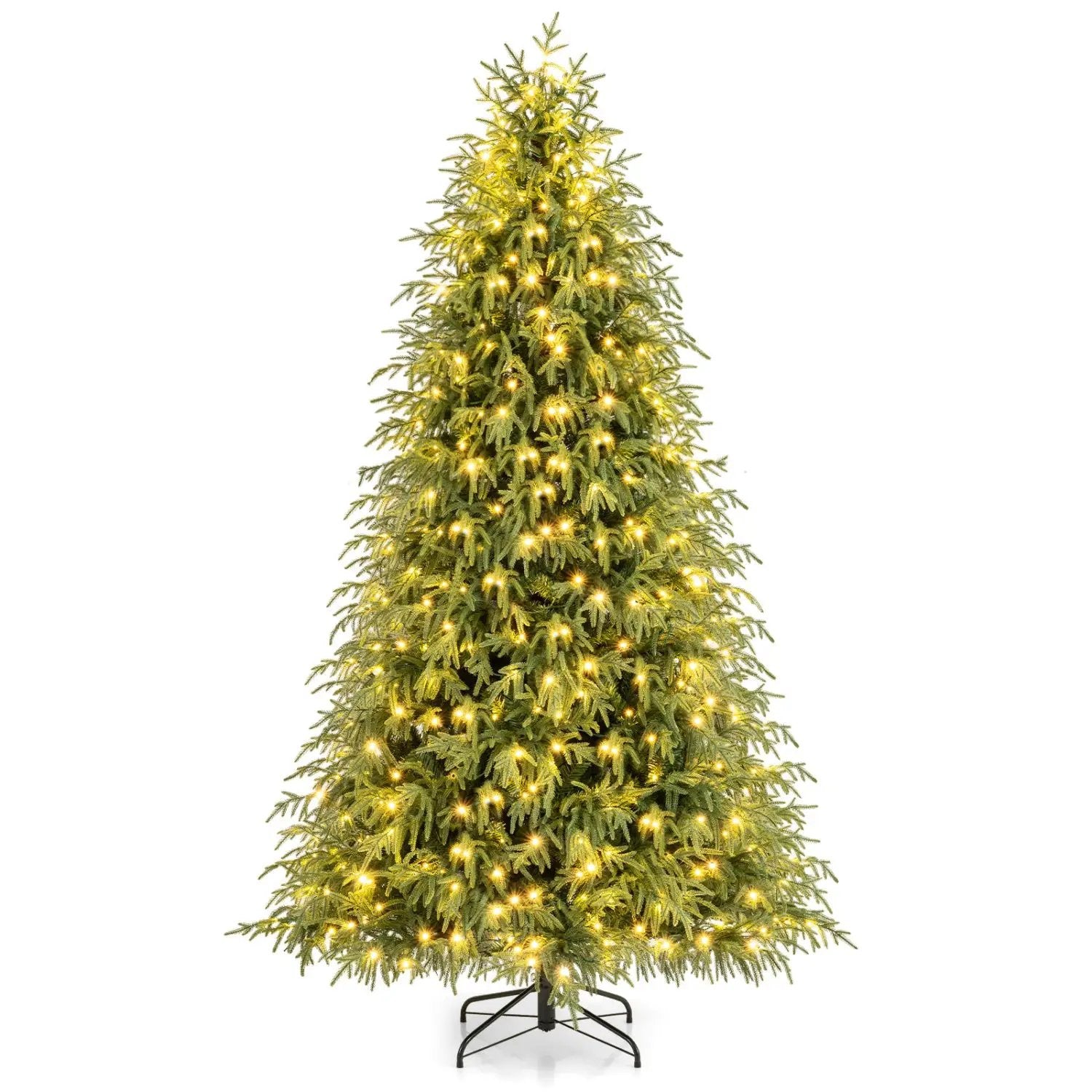 7 Feet Pre-Lit Artificial Christmas Tree Hinged Faux Xmas Tree with Soft Branch Tips by DirectDeals