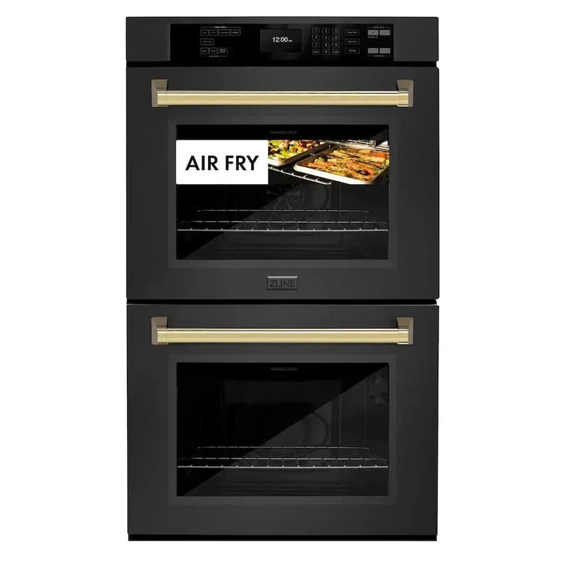 ZLINE 30"Professional True Convection Double Wall Oven, Air Fry, Self Clean Black Stainless Steel, Gold WADBZ-30-G by Farmhouse Kitchen and Bath