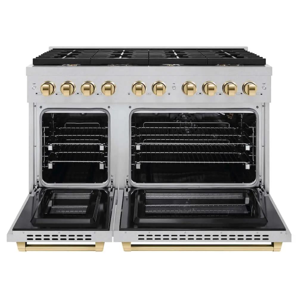 ZLINE 48"Gas Range, Convection Gas Oven, DuraSnow® Gold, SGRSZ-48-G by Farmhouse Kitchen and Bath