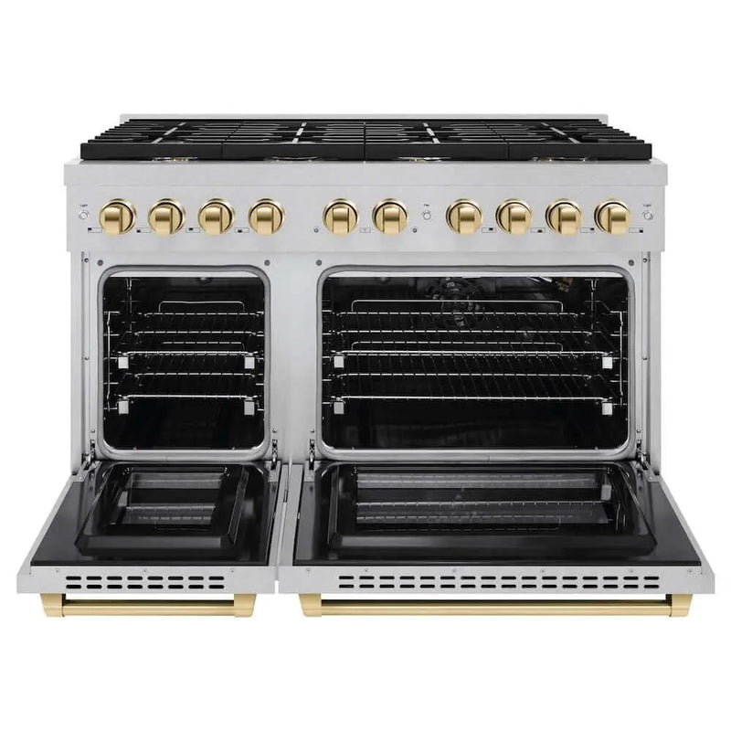 ZLINE 48"Gas Range, Convection Gas Oven, DuraSnow® Gold, SGRSZ-48-G by Farmhouse Kitchen and Bath