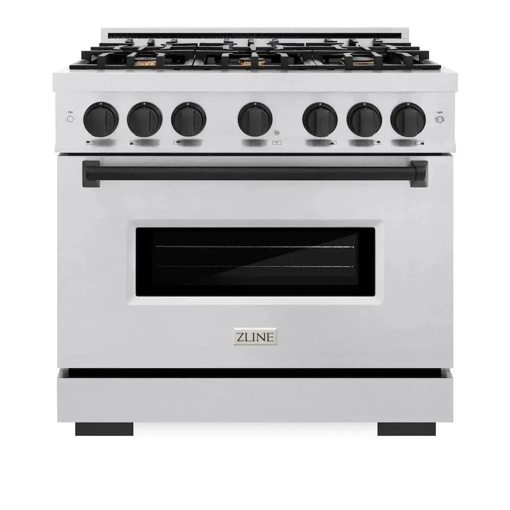 ZLINE 36"Classic Gas Range, Convection Gas Oven, DuraSnow® Stainless Steel, Matte Black CGRSZ-36-MB by Farmhouse Kitchen and Bath