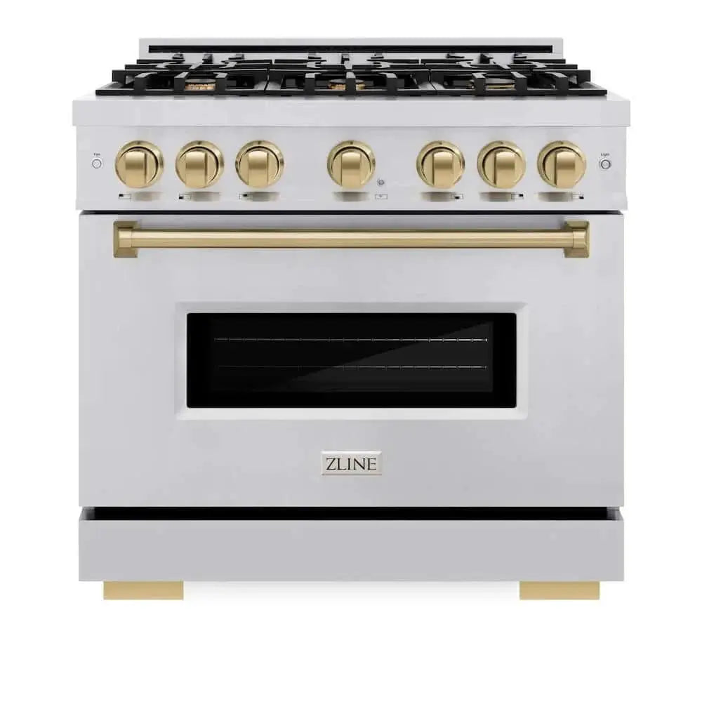 ZLINE 36" Dual Fuel Range, Gas Cooktop, Electric Convection Oven Stainless Steel, Champagne Bronze CDRZ-36-CB by Farmhouse Kitchen and Bath