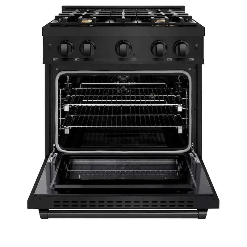 ZLINE 30" Select Dual Fuel Range Gas Cooktop Electric Convection Oven Black Stainless Steel Brass Burners HDRB-BR-30 by Farmhouse Kitchen and Bath