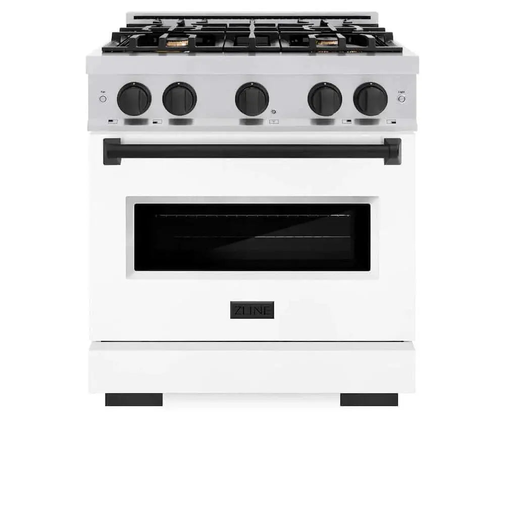 ZLINE 30" Dual Fuel Range, Gas Cooktop, Electric Convection Oven Stainless Steel, White Matte Matte Black CDRZ-WM-30-MB by Farmhouse Kitchen and Bath