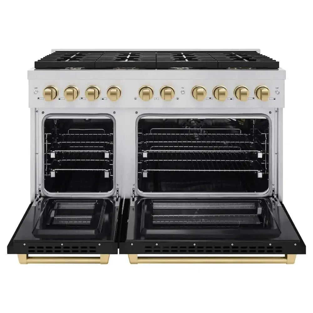 ZLINE 48"Gas Range, Convection Oven Black Matte, Champagne Bronze, SGRZ-BLM-48-CB by Farmhouse Kitchen and Bath
