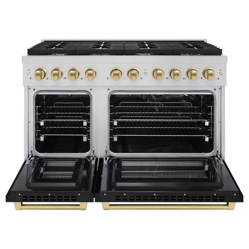 ZLINE 48"Gas Range, Convection Oven Black Matte, Champagne Bronze, SGRZ-BLM-48-CB by Farmhouse Kitchen and Bath