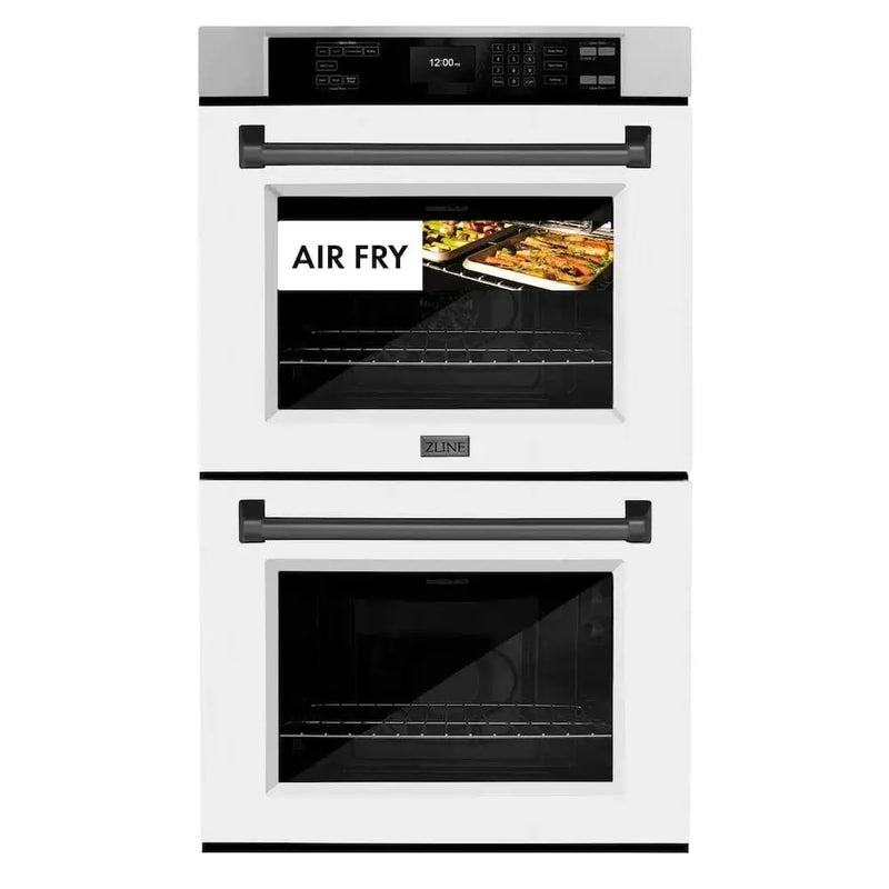 ZLINE 30"Professional True Convection Double Wall Oven, Air Fry, Self Clean, White Matte, Matte Black WADZ-WM-30-MB by Farmhouse Kitchen and Bath