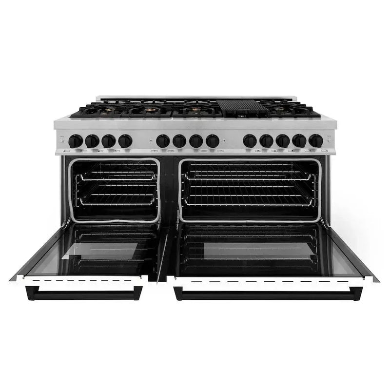 ZLINE 60"Autograph Range Dual Fuel, DuraSnow, White Door,RASZ-WM-60-MB by Farmhouse Kitchen and Bath
