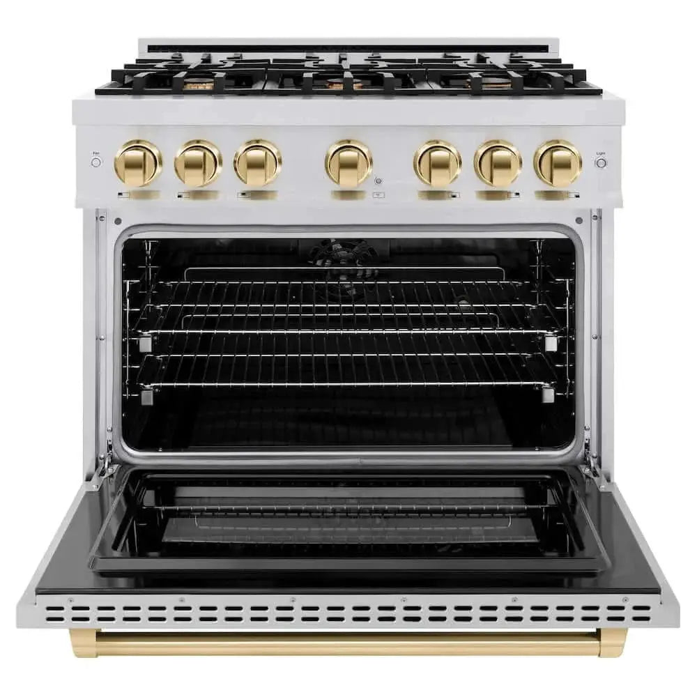 ZLINE 36" Select Dual Fuel Range Gas Cooktop Electric Convection Oven Stainless Steel Gold HDRZ-36-G by Farmhouse Kitchen and Bath