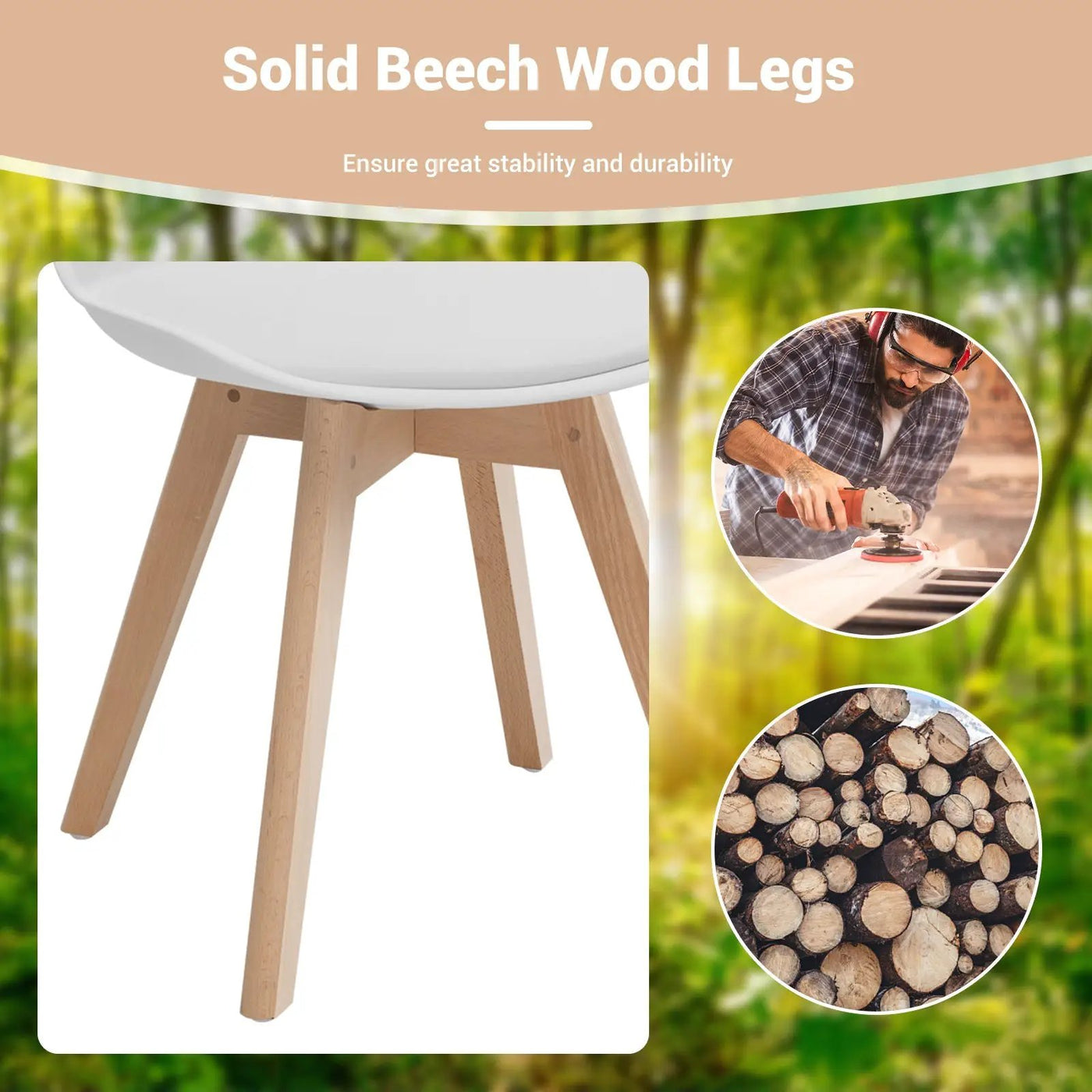 Set of 4 Dining Chairs Mid-Century Modern Shell PU Seat with Wooden Legs by DirectDeals