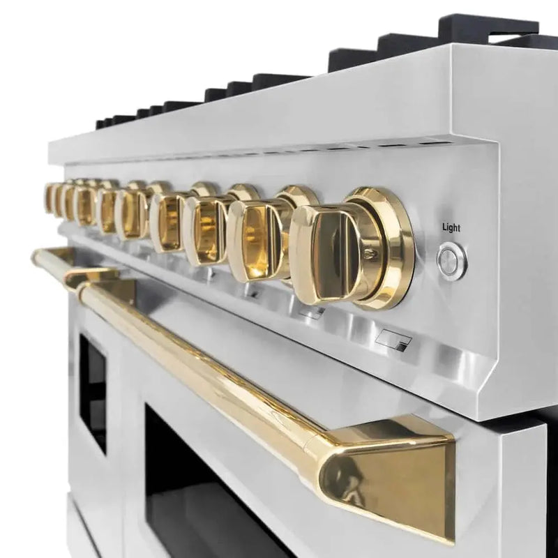 ZLINE 48" Dual Fuel Range, Gas Cooktop, Electric Convection Oven Stainless Steel, Gold CDRZ-48-G by Farmhouse Kitchen and Bath