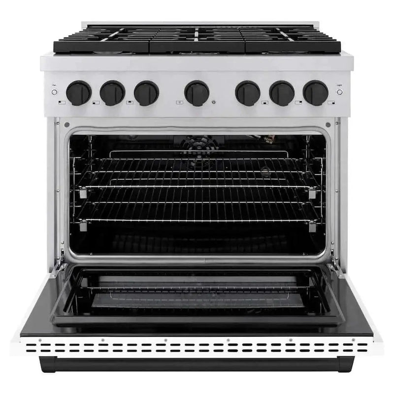 ZLINE 36"Gas Range, Convection Oven White, Matte Black, SGRZ-WM-36-MB by Farmhouse Kitchen and Bath
