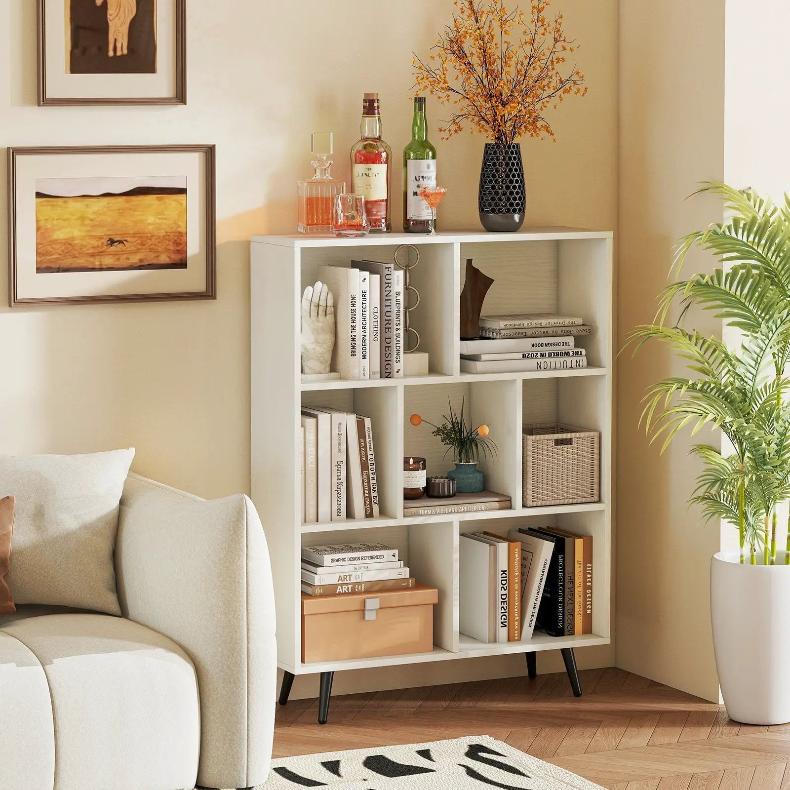 7/8/10-Cube Bookcase with 5 Tapered Metal Legs by DirectDeals