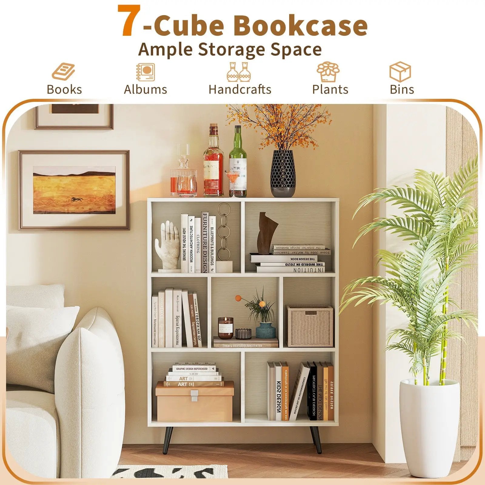 7/8/10-Cube Bookcase with 5 Tapered Metal Legs by DirectDeals