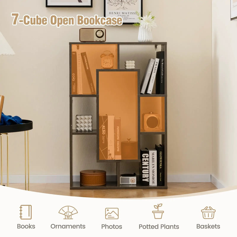 7-Cube Geometric Bookshelf Modern Decorative Open Bookcase by DirectDeals