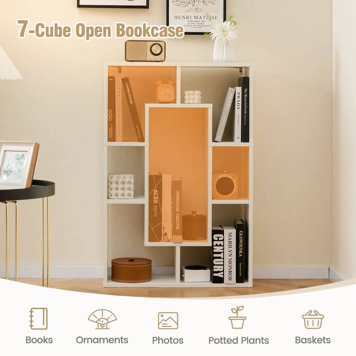 7-Cube Geometric Bookshelf Modern Decorative Open Bookcase by DirectDeals