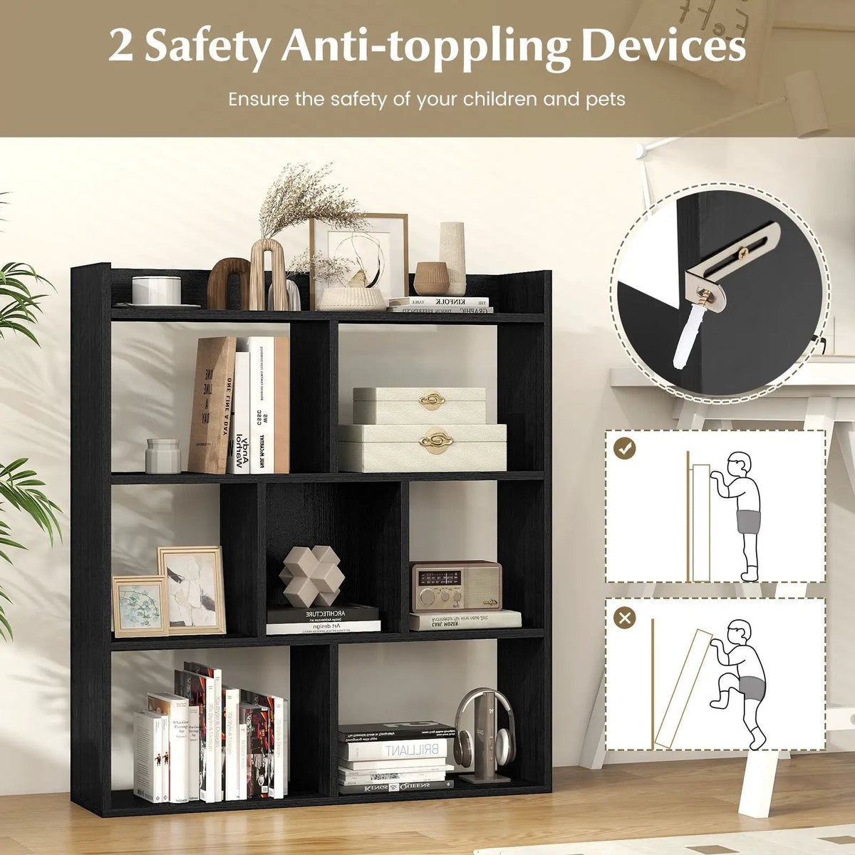 7 Cubes Open-back Bookshelf with Anti-Toppling Devices by DirectDeals