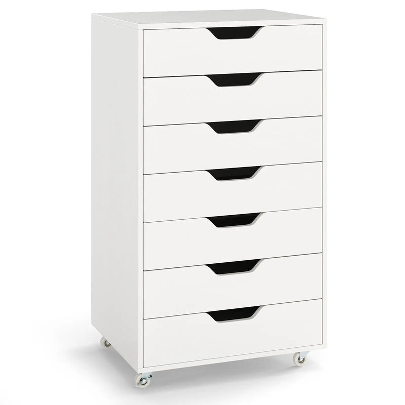 7-Drawer Chest Wooden Storage Dresser with Lockable Wheels by DirectDeals