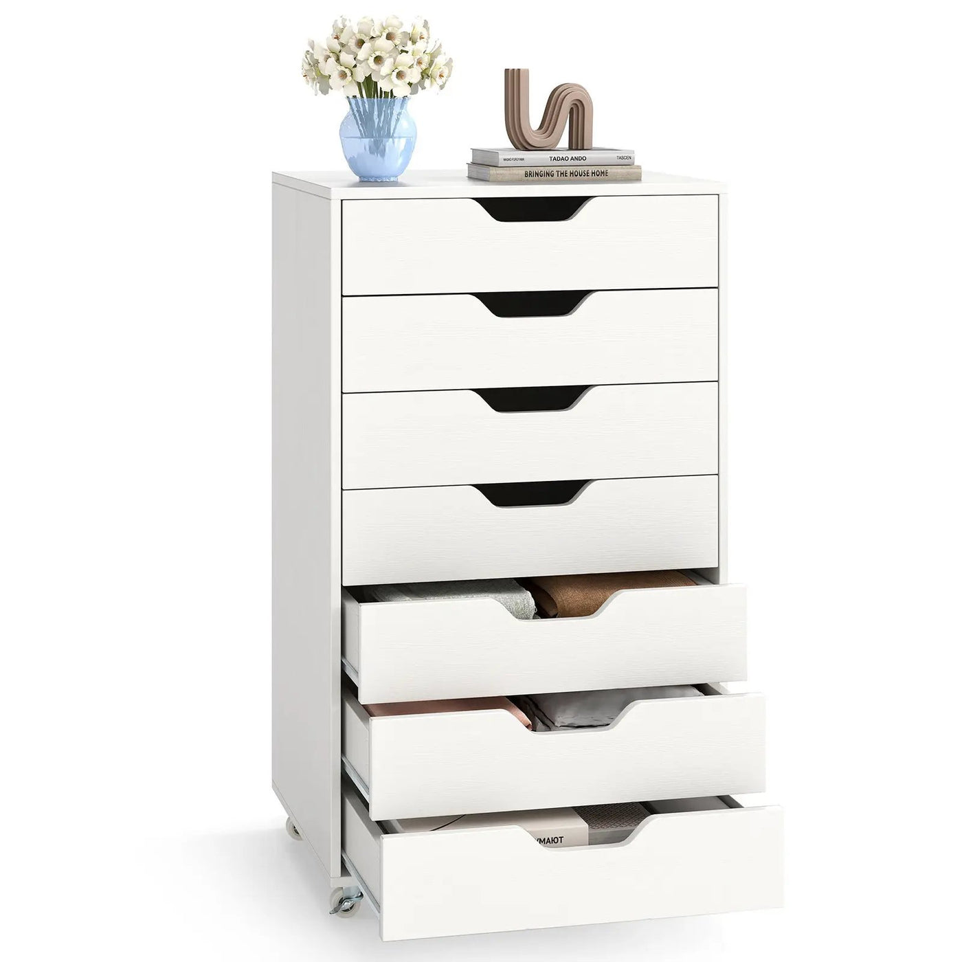 7-Drawer Chest Wooden Storage Dresser with Lockable Wheels by DirectDeals