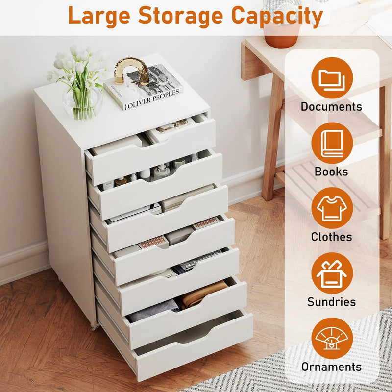 7-Drawer Chest Wooden Storage Dresser with Lockable Wheels by DirectDeals