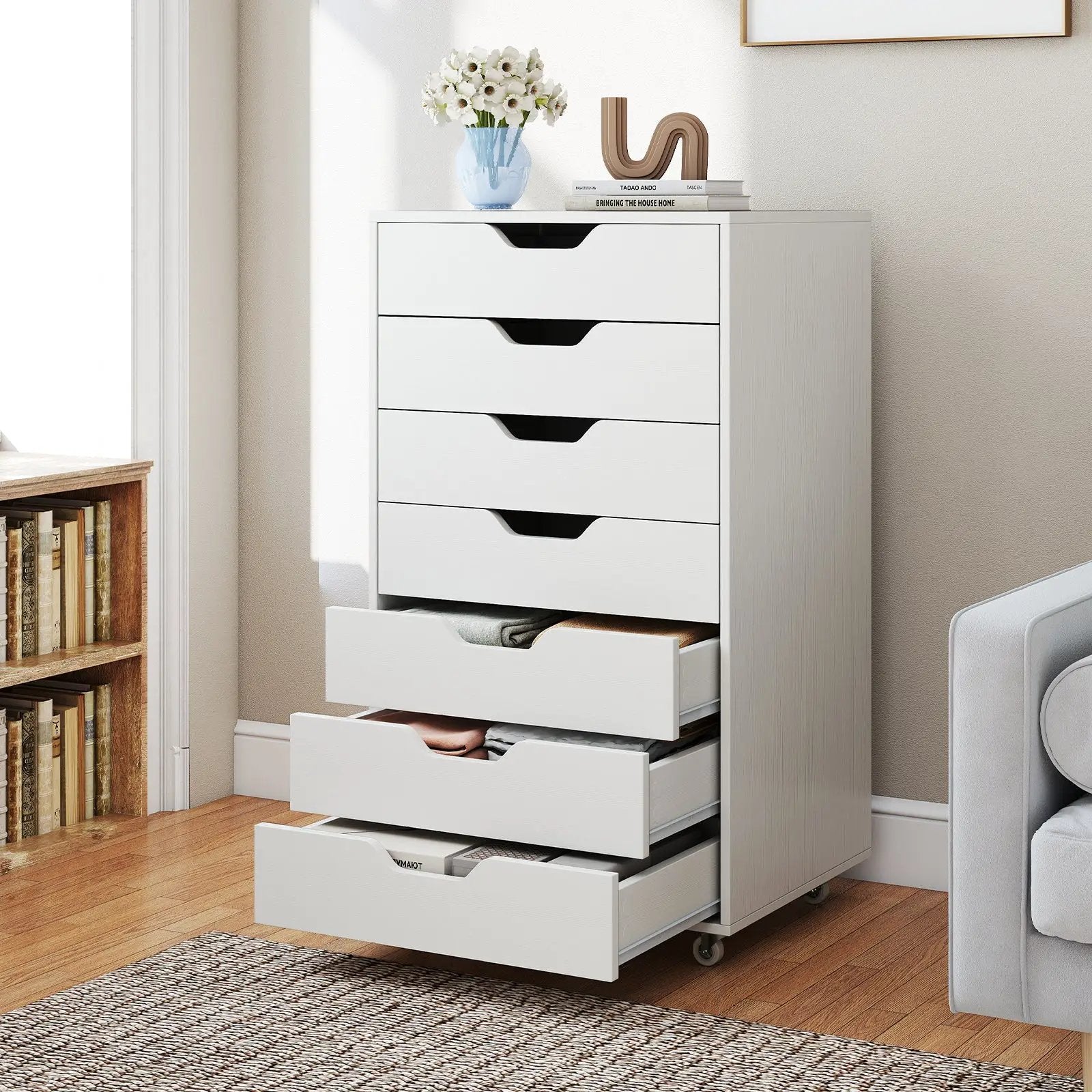7-Drawer Chest Wooden Storage Dresser with Lockable Wheels by DirectDeals