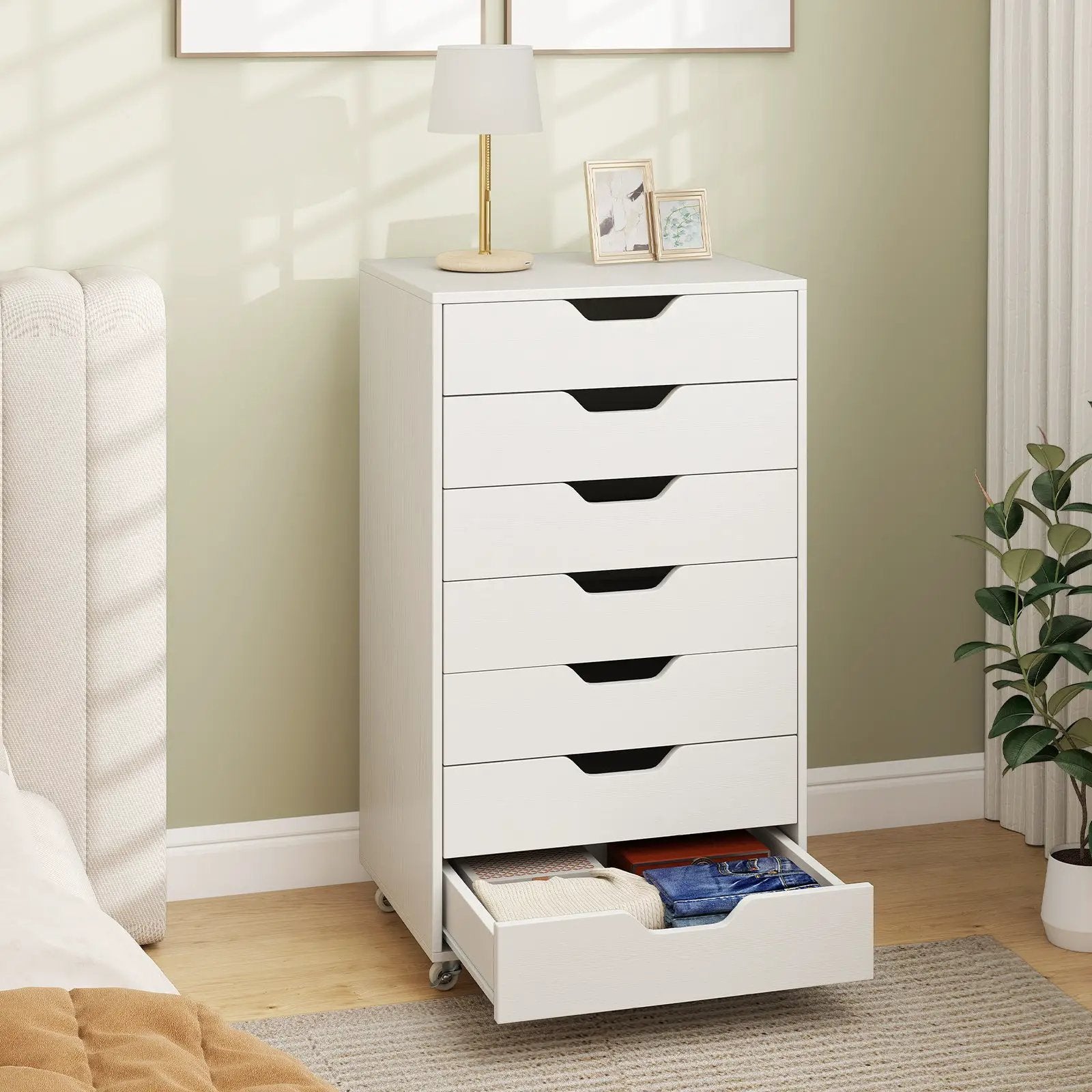 7-Drawer Chest Wooden Storage Dresser with Lockable Wheels by DirectDeals