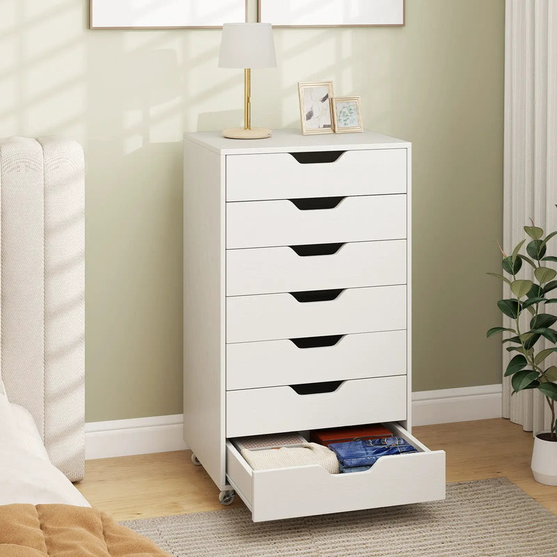 7-Drawer Chest Wooden Storage Dresser with Lockable Wheels by DirectDeals