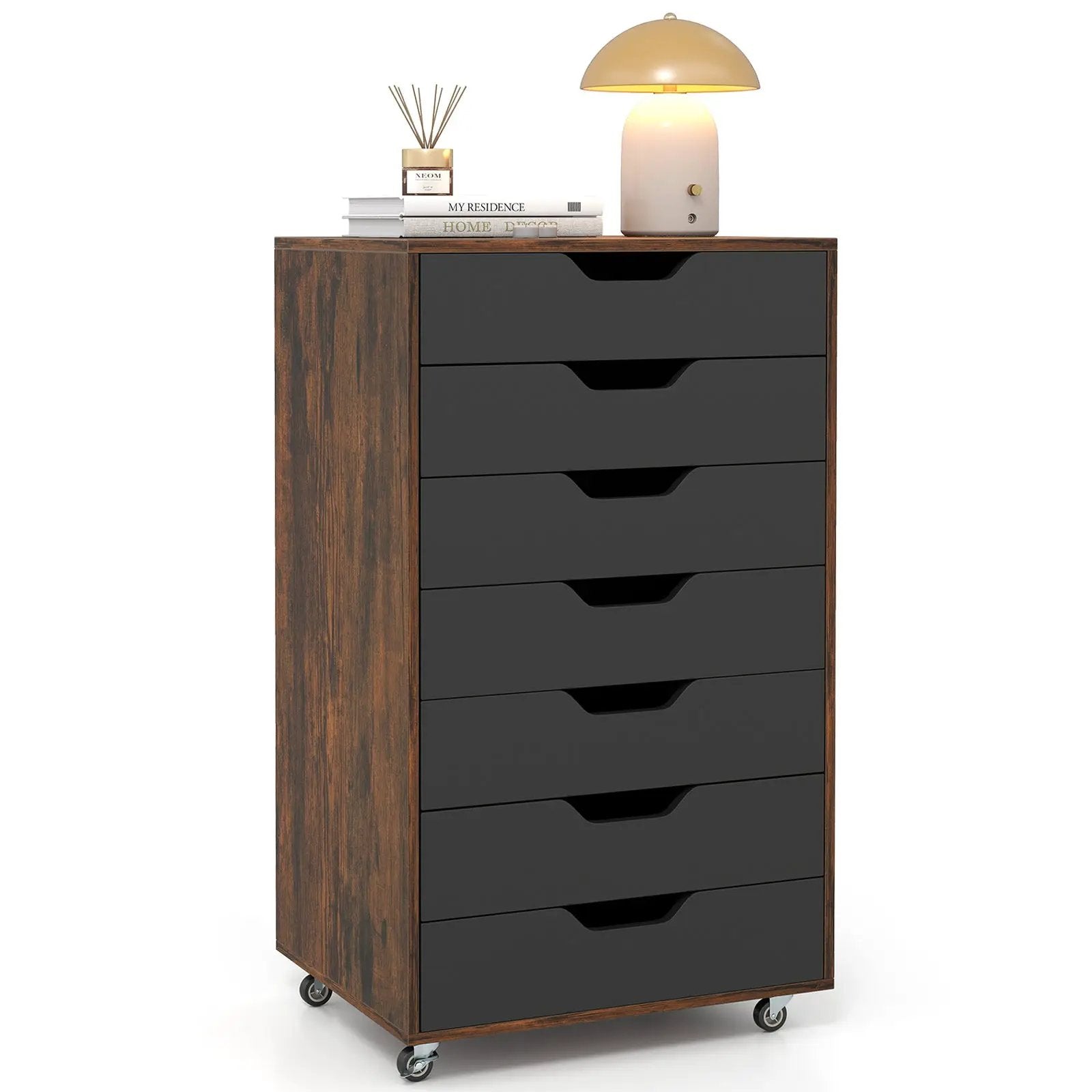 7-Drawer Chest Wooden Storage Dresser with Lockable Wheels by DirectDeals