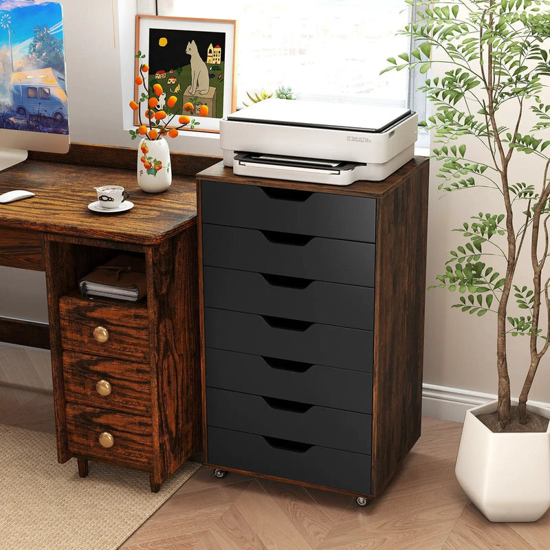 7-Drawer Chest Wooden Storage Dresser with Lockable Wheels by DirectDeals