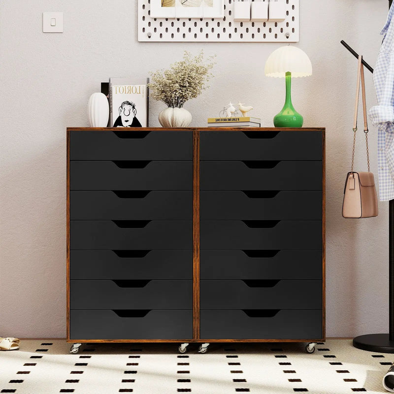 7-Drawer Chest Wooden Storage Dresser with Lockable Wheels by DirectDeals
